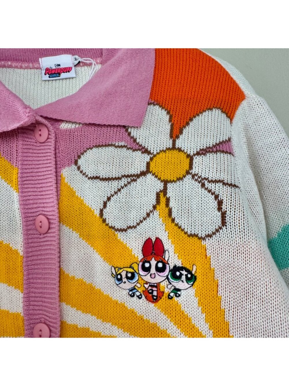 POWERPUFF GIRLS x SKINNYDIP Cropped Cardigan Womens M Retro Cartoon Rare HTF Y2K - Picture 4 of 7
